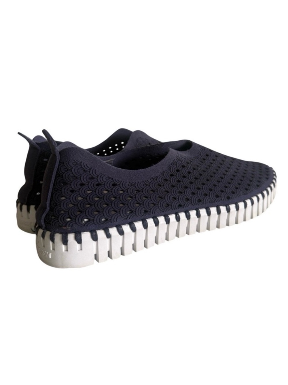 Ilse Jacobsen Slip On Flats Navy Blue  Laser Cut Scandi Travel Shoe Size 7.5